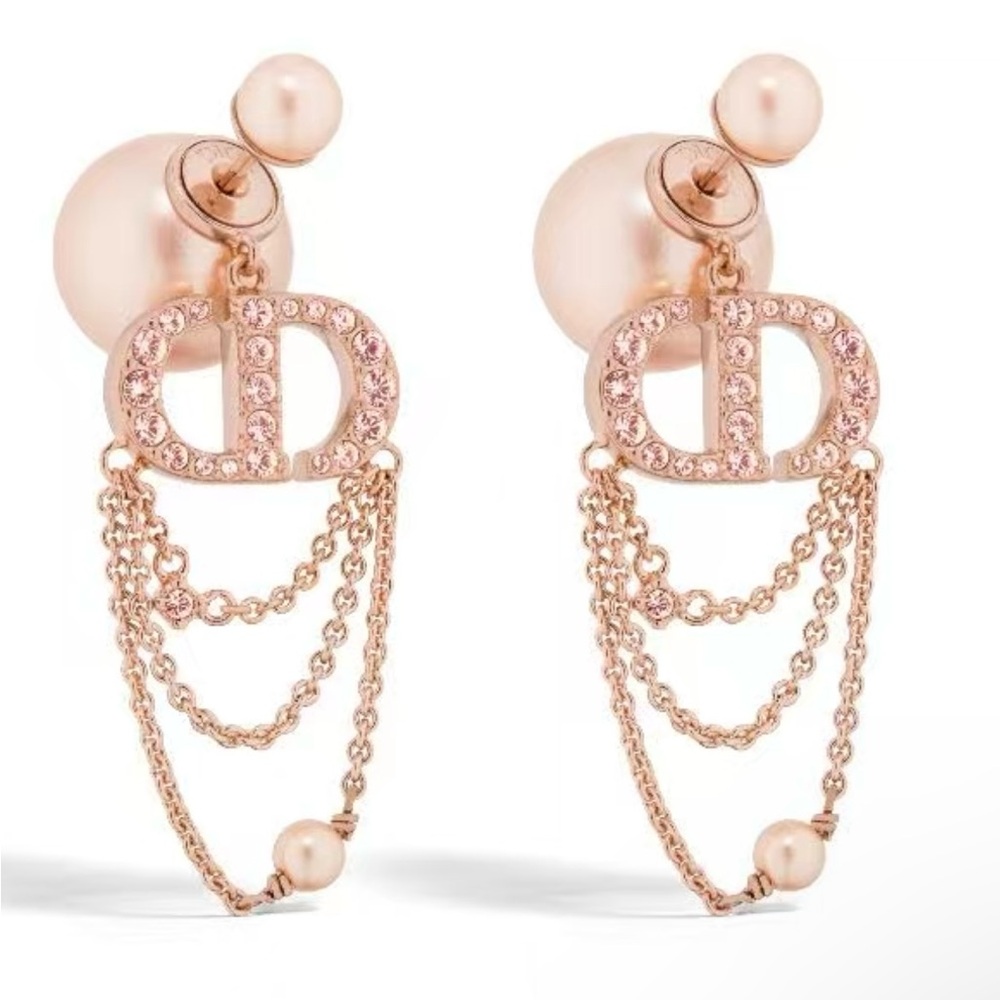DIOR TRIBALES Earrings Pink-Finish Metal With Pink Resin Pearls and Crystals - Picture 1 of 8